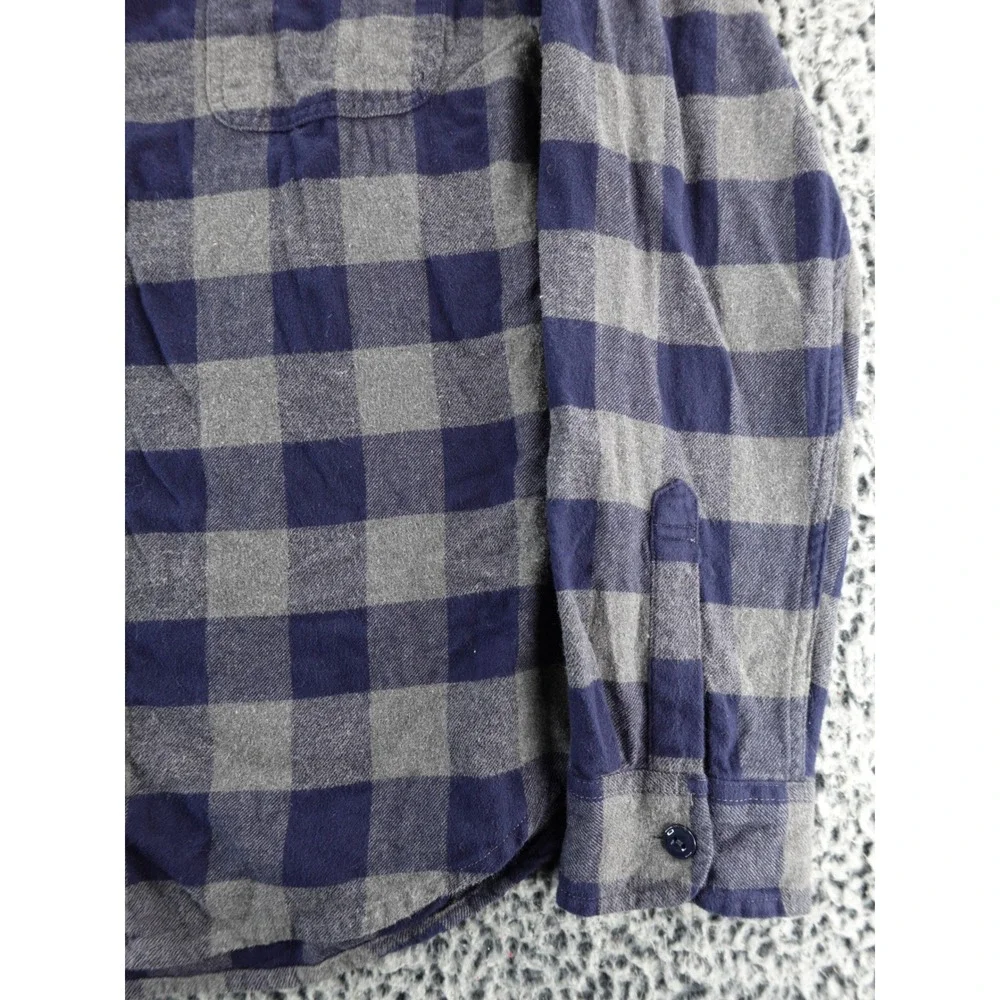 J Crew Classic Flannel‎ Shirt Blue Gray Plaid Double Brushed Long Sleeve Men L